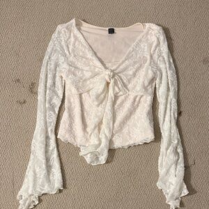 Shein Cream Lace Tie-Front Top